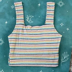 Blue and Pink Ribbed Crop Tank Top